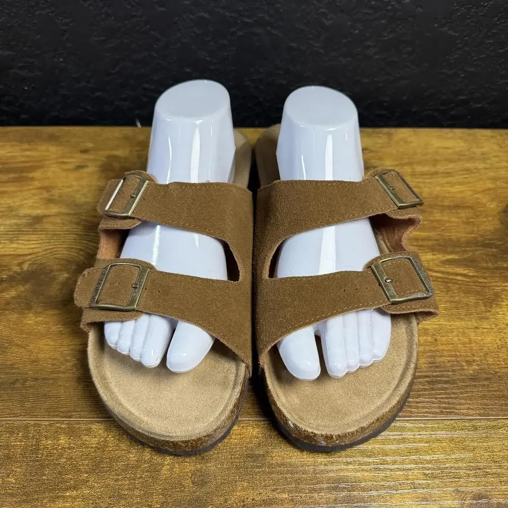 Woodstock‎ Bert Brown Leather Suede Double Buckle Slide Sandals Mens 10M